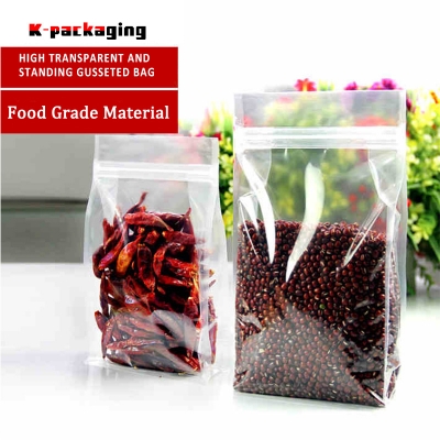 5 pcs Food Grade Plastic Clear Flat Bottom Bags Resealable Food Packaging